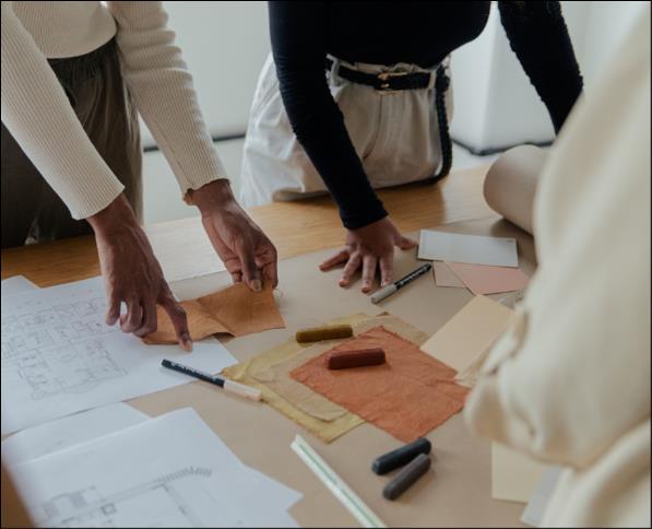 Team reviewing design materials